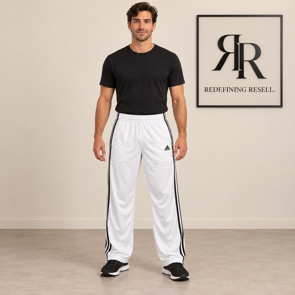 Adidas Mens White Black 3 Stripe Track Pants Relaxed Fit Size M 231926 YT1008